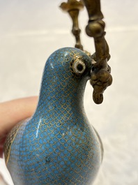 A pair of Chinese cloisonn&eacute; pigeons mounted as candelabras, 19th C.