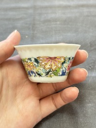 Six sets of Chinese famille rose cups and saucers, Yongzheng/Qianlong