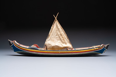 A polychrome wooden model of a traditional Madurese boat, Indonesia, 19/20th C.