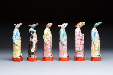 An exceptional complete set of twelve Chinese famille rose zodiac figures, Ge Yi Tai Zao 戈益泰造 marks, Republic