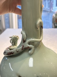 A Chinese 'Faux-Marble' celadon-ground vase with a copper-red-decorated chilong in relief, Qianlong mark and of the period