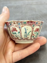 Six sets of Chinese famille rose cups and saucers, Yongzheng/Qianlong