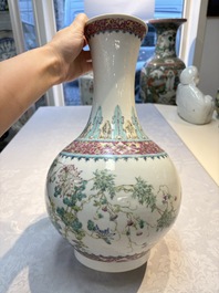 A Chinese famille rose vase with floral design, Hongxian mark and of the period