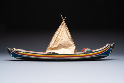 A polychrome wooden model of a traditional Madurese boat, Indonesia, 19/20th C.