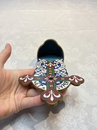 Four Chinese cloisonn&eacute; crucifixes and a holy water font, 19th C.