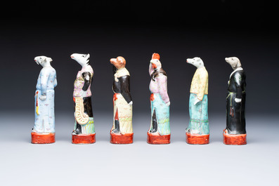 An exceptional complete set of twelve Chinese famille rose zodiac figures, Ge Yi Tai Zao 戈益泰造 marks, Republic