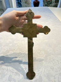 Four Chinese cloisonn&eacute; crucifixes and a holy water font, 19th C.