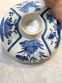 A Chinese blue and white 'Antiquities' bowl and cover, Kangxi