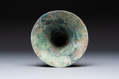 A Chinese archaic bronze wine vessel, Gu 觚, Shang