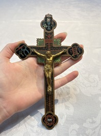 Four Chinese cloisonn&eacute; crucifixes and a holy water font, 19th C.