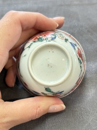 Six sets of Chinese famille rose cups and saucers, Yongzheng/Qianlong