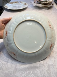 A Chinese iron-red and gilt-decorated dish with a garden scene, Kangxi
