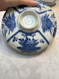 A Chinese blue and white 'Antiquities' bowl and cover, Kangxi