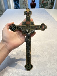 Four Chinese cloisonn&eacute; crucifixes and a holy water font, 19th C.