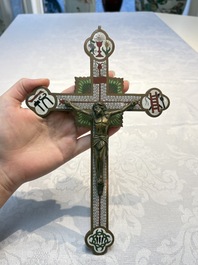 Four Chinese cloisonn&eacute; crucifixes and a holy water font, 19th C.