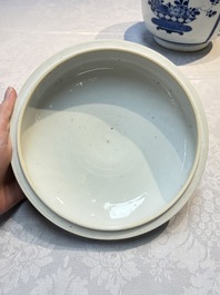 A Chinese blue and white 'Antiquities' bowl and cover, Kangxi