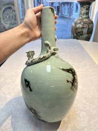 A Chinese 'Faux-Marble' celadon-ground vase with a copper-red-decorated chilong in relief, Qianlong mark and of the period