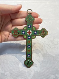 Four Chinese cloisonn&eacute; crucifixes and a holy water font, 19th C.