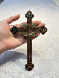 Four Chinese cloisonn&eacute; crucifixes and a holy water font, 19th C.