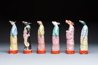 An exceptional complete set of twelve Chinese famille rose zodiac figures, Ge Yi Tai Zao 戈益泰造 marks, Republic