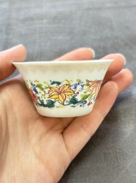 Six sets of Chinese famille rose cups and saucers, Yongzheng/Qianlong