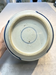 A Chinese blue and white 'Antiquities' bowl and cover, Kangxi