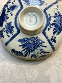 A Chinese blue and white 'Antiquities' bowl and cover, Kangxi
