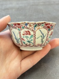 Six sets of Chinese famille rose cups and saucers, Yongzheng/Qianlong