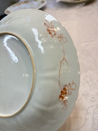 A Chinese iron-red and gilt-decorated dish with a garden scene, Kangxi
