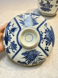 A Chinese blue and white 'Antiquities' bowl and cover, Kangxi
