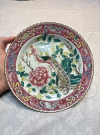 Three Chinese famille rose 'Phoenix and Peony' plates for the Straits or Peranakan market, Jingzhen Cao Shuntai Zao 景鎮曹順泰造 mark, 19th C.