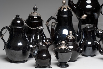 13 various Namur black-glazed pottery wares, 18th C.