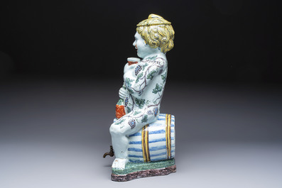 A massive polychrome French faience 'Bacchus' table fountain, Rouen, 18th C.