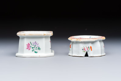 A collection of four Chinese blue and white, famille rose and Imari-style salts and a Samson Paris salt, 18/19th C.