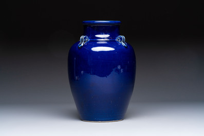 A Vietnamese blue-glazed Bien Hoa pottery vase, impressed Dong Tran Dongnai mark, 20th C.
