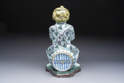 A massive polychrome French faience 'Bacchus' table fountain, Rouen, 18th C.