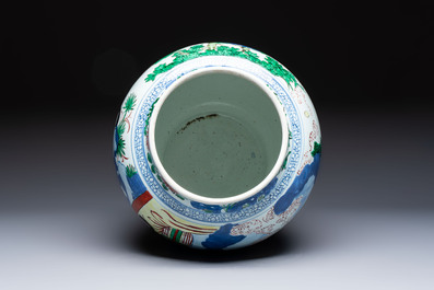 A Chinese wucai 'The Birthday Celebration of Xi Wang Mu' jar, Transitional period