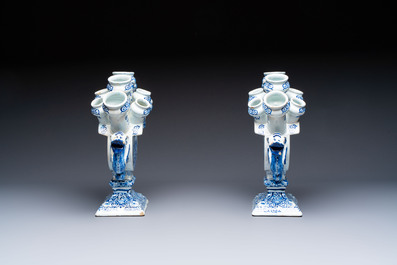 A pair of large blue and white Dutch Delft tulip vases, 19th C.