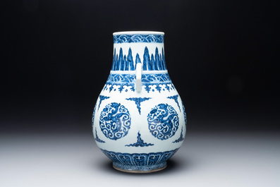 A Chinese blue and white 'Hu' vase with phoenixes, Qianlong