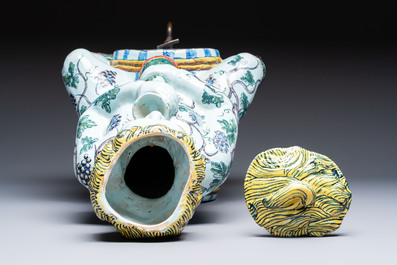A massive polychrome French faience 'Bacchus' table fountain, Rouen, 18th C.