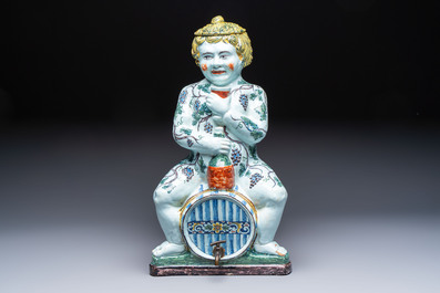 A massive polychrome French faience 'Bacchus' table fountain, Rouen, 18th C.