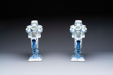 A pair of large blue and white Dutch Delft tulip vases, 19th C.