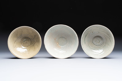 A group of ten Chinese celadon-glazed bowls with incised floral design from the Jepara shipwreck, Fujian kilns, Song