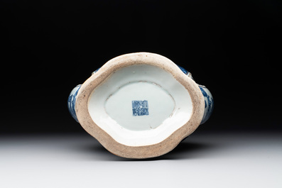 A Chinese blue and white vase depicting the Pearl River and the Whampoa Pagoda, Qianlong mark and of the period