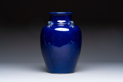 A Vietnamese blue-glazed Bien Hoa pottery vase, impressed Dong Tran Dongnai mark, 20th C.