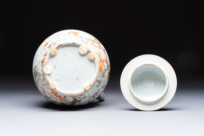 A fine large Chinese famille rose gilt-decorated 'Mandarin Subject' jug and cover, Qianlong
