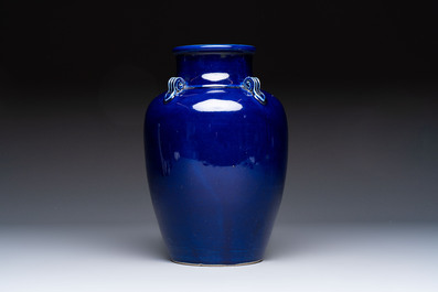 A Vietnamese blue-glazed Bien Hoa pottery vase, impressed Dong Tran Dongnai mark, 20th C.