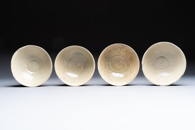 A group of ten Chinese celadon-glazed bowls with incised floral design from the Jepara shipwreck, Fujian kilns, Song