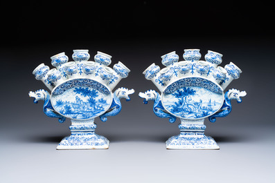 A pair of large blue and white Dutch Delft tulip vases, 19th C.
