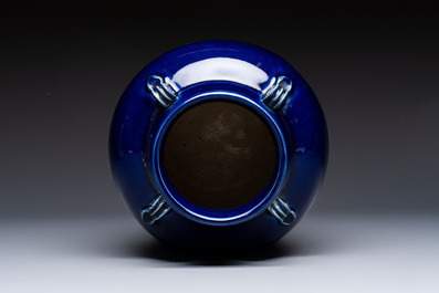 A Vietnamese blue-glazed Bien Hoa pottery vase, impressed Dong Tran Dongnai mark, 20th C.